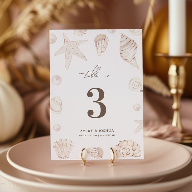 Invitation Seashells 5x7 Pearls Nautical Wedding Table Number (Créateur téléchargé)