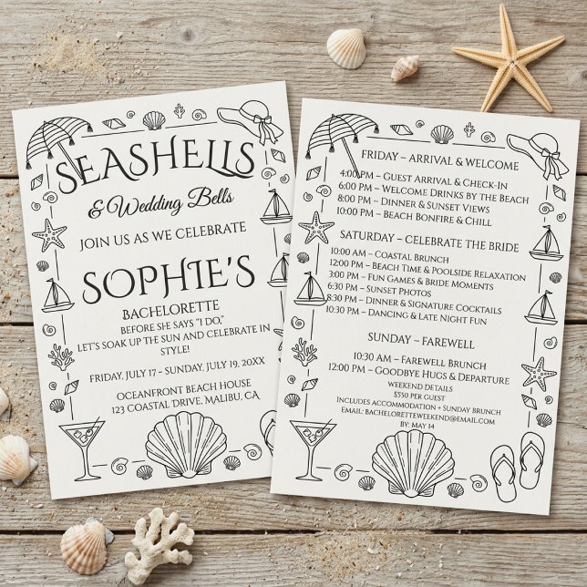 Invitation Seashells and Wedding Bells Beach Bachelorette  (Créateur téléchargé)