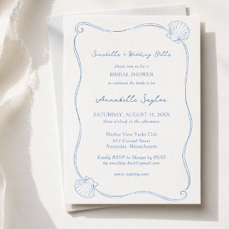 Invitation Seashells and Wedding Bells Coastal Bridal Shower