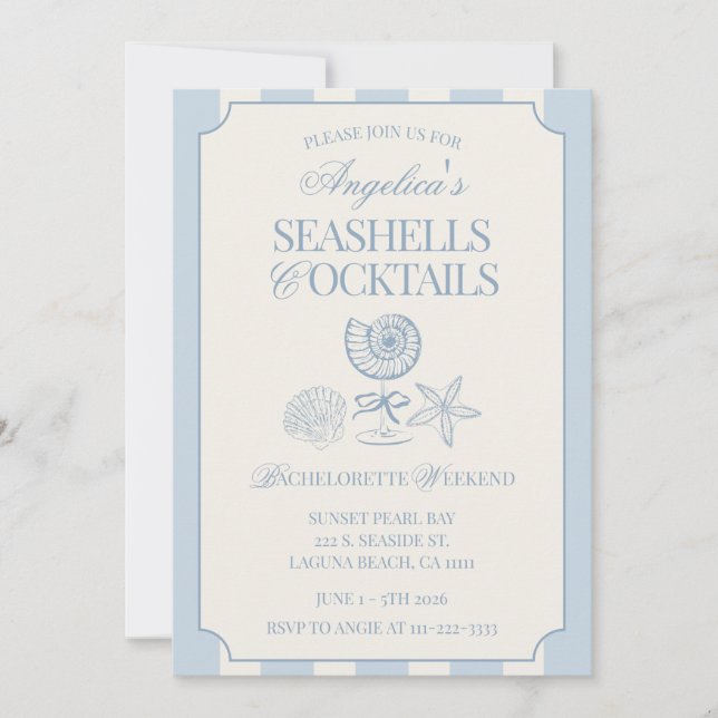 Invitation Seashells & Cocktails Bachelorette Itinerary and (Devant)
