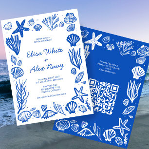 Invitation Seashells Frame Beach Wedding CUSTOM QR Code
