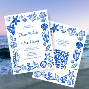 Invitation Seashells Frame Beach Wedding CUSTOM QR Code