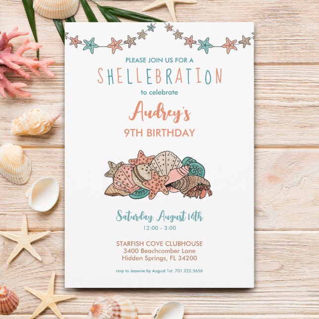 Invitation Seashells Girls Beach Anniversaire (Créateur téléchargé)