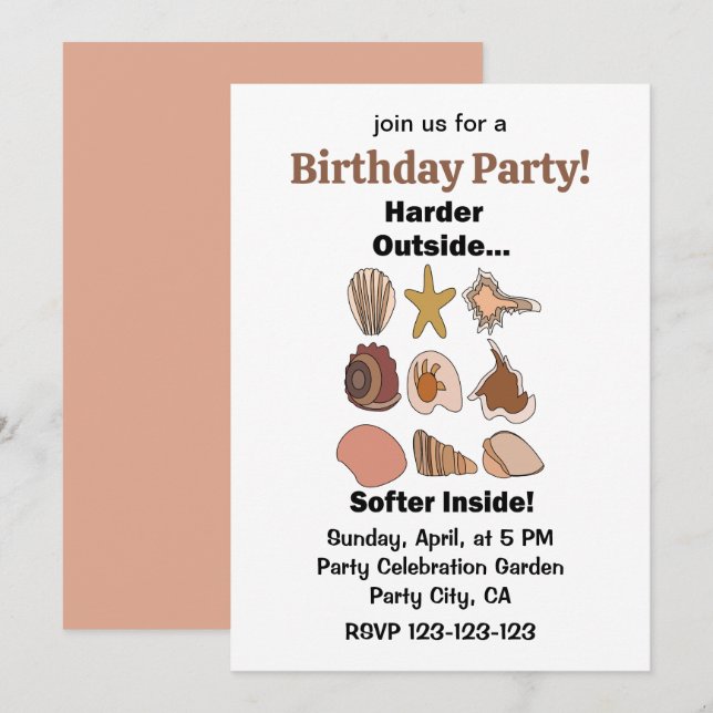 Invitation Seashells Hard Outside Soft Inside Birthday Party (Devant / Derrière)