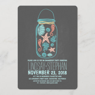 Invitation Seashells mason jar plage de fiançailles invitatio