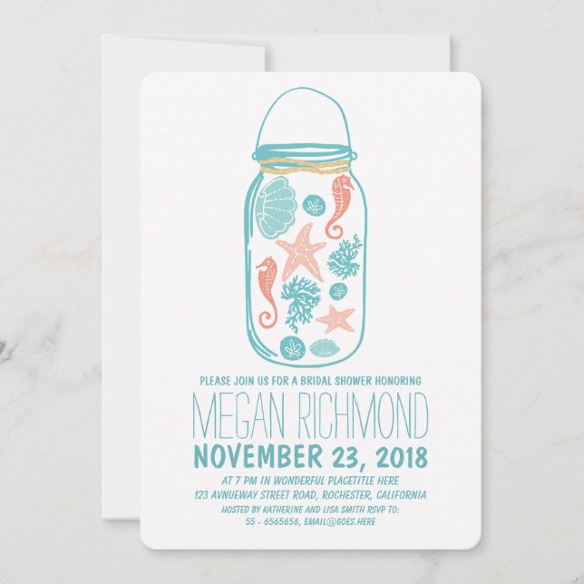 Invitation Seashells mason jar plage nuptiale douche invitati (Devant)
