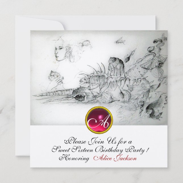 Invitation SEASHELLS SWEET 16 FÊTE, Ruby Monogramme Champagne (Devant)