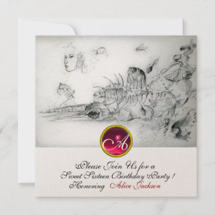 Invitation SEASHELLS SWEET 16 FÊTE, Ruby Monogramme Champagne