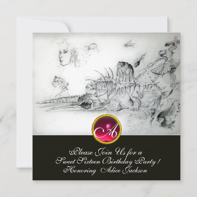 Invitation SEASHELLS SWEET SIXTEEN PARTY, Ruby Monogram Blanc (Devant)