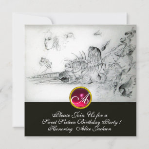 Invitation SEASHELLS SWEET SIXTEEN PARTY, Ruby Monogram Blanc