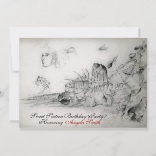 Invitation SEASHELLS SWEET SIXTEEN PARTY, Ruby Monogram Gold