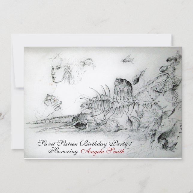 Invitation SEASHELLS SWEET SIXTEEN PARTY, Ruby Monogramme (Devant)