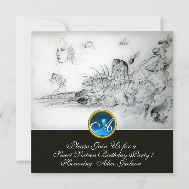 Invitation SEASHELLS SWEET SIXTEEN PARTY Sapphire Monogramme (Devant)
