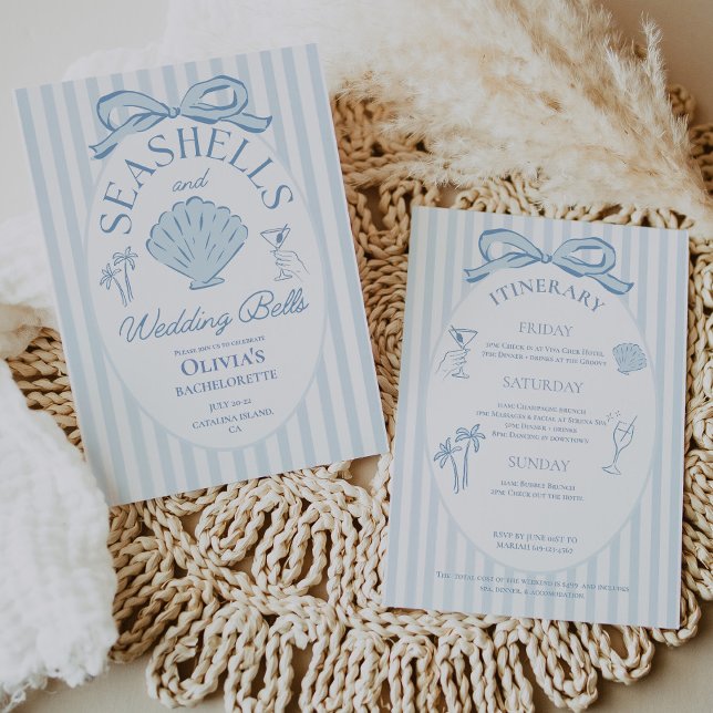 Invitation Seashells & Wedding Bells Bachelorette Itinerary (Seashells & Wedding Bells Bachelorette Itinerary Invitation)