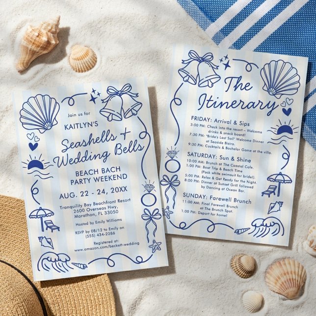 Invitation Seashells & Wedding Bells Beach Bachelorette Party (Créateur téléchargé)