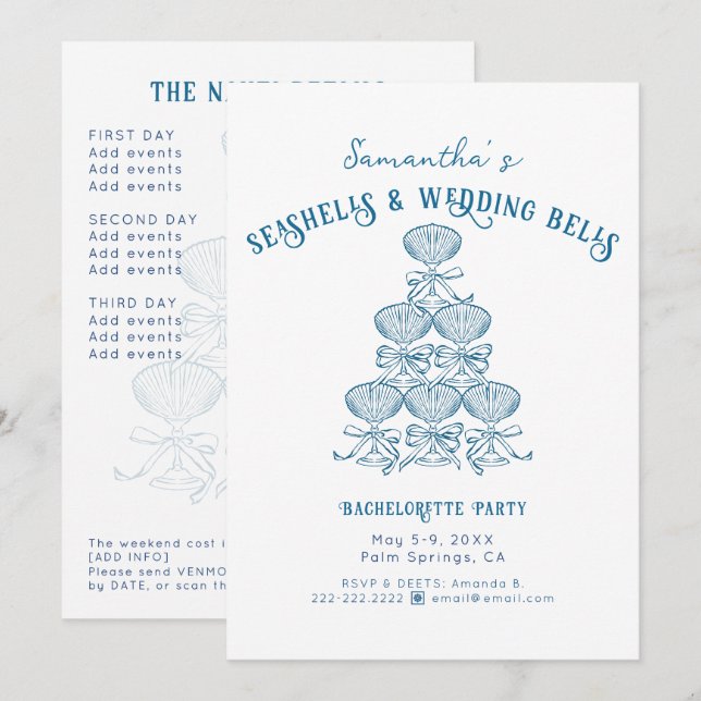 Invitation Seashells Wedding Bells Coastal Bachelorette Party (Devant / Derrière)