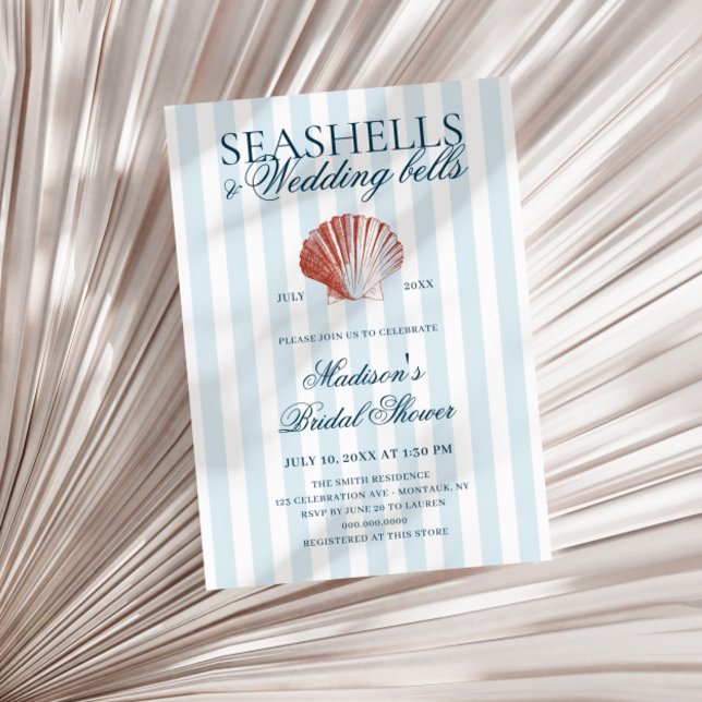 Invitation Seashells & Wedding Bells Striped Bridal Shower (Créateur téléchargé)