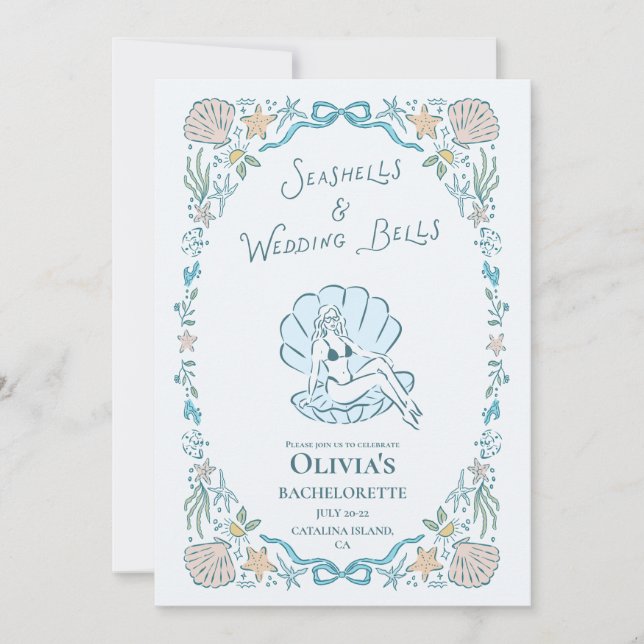 Invitation Seashells Wedding Bells Whimsical Bachelorette (Devant)