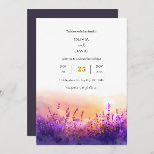Invitation Seaside Lavender Sunrise Watercolor Beach Wedding