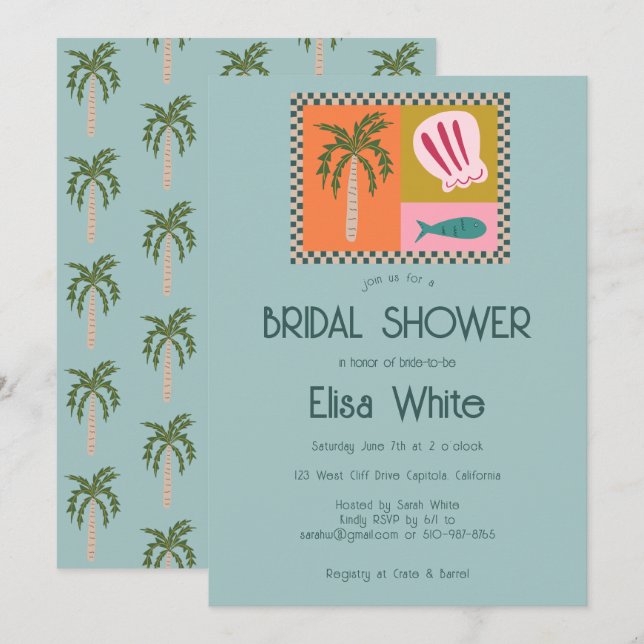 Invitation Seaside Soiree Fête des mariées Moderne Cute CUSTO (Devant / Derrière)