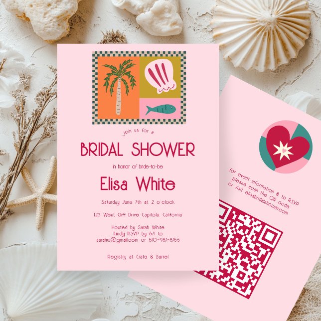 Invitation Seaside Soiree Fête des mariées Moderne Cute CUSTO (Seaside Soiree Bridal Shower Modern Cute CUSTOM QR Code Invitation
)