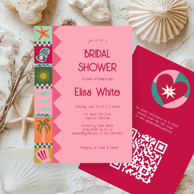 Invitation Seaside Soiree Fête des mariées Moderne Cute CUSTO (Seaside Soiree Bridal Shower Modern Cute CUSTOM QR Invitation
)