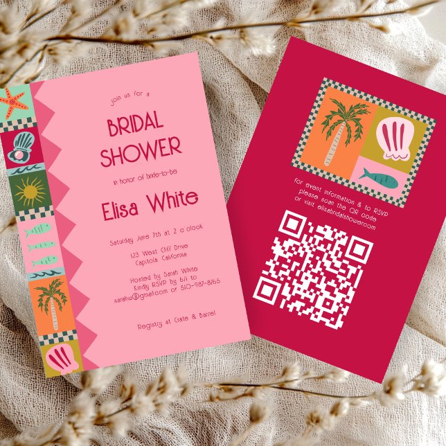 Invitation Seaside Soiree Fête des mariées Moderne Cute CUSTO (Seaside Soiree Bridal Shower Modern Cute CUSTOM QR Invitation
)
