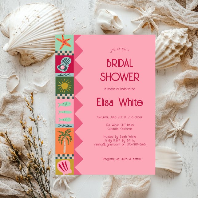 Invitation Seaside Soiree Fête des mariées Moderne Cute CUSTO (Seaside Soiree Bridal Shower Modern Cute CUSTOM Invitation
)