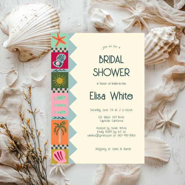 Invitation Seaside Soiree Fête des mariées Moderne Cute CUSTO (Seaside Soiree Bridal Shower Modern Cute CUSTOM Invitation
)