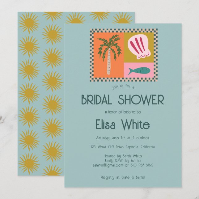 Invitation Seaside Soiree Fête des mariées Moderne Cute CUSTO (Devant / Derrière)