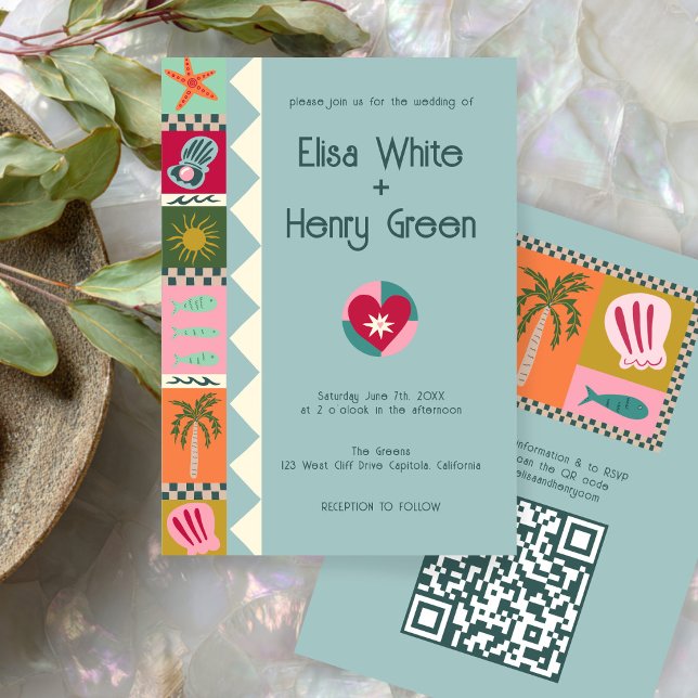 Invitation Seaside Soiree Modern Cute CUSTOM QR Mariage (Seaside Soiree Modern Cute CUSTOM QR Wedding Invitation
)