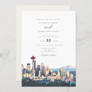 Invitation SEATTLE Aquarelle Skyline Destination Mariage