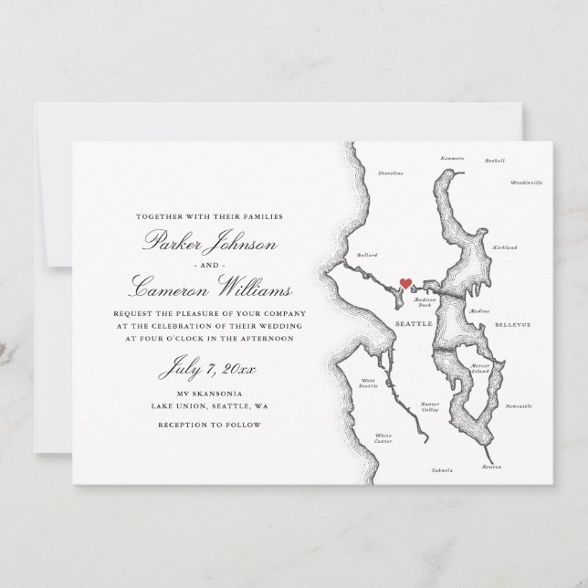 Invitation Seattle Mariage code QR tout-en-un Noir et Blanc (Devant)