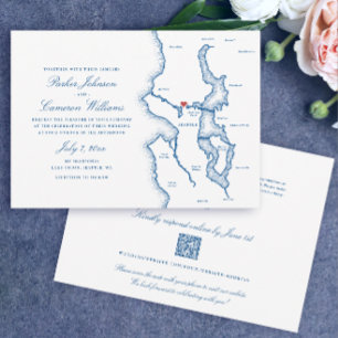 Invitation Seattle Tout-en-un Code QR RSVP Mariage Bleu