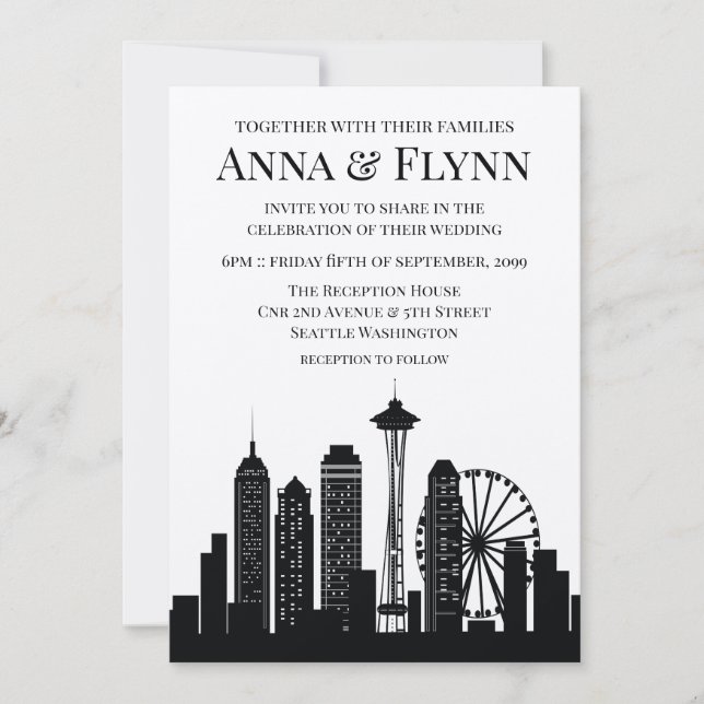 Invitation Seattle Washington City Skyline Wedding Party (Devant)
