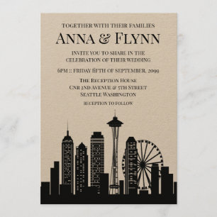 Invitation Seattle Washington City Skyline Wedding Party