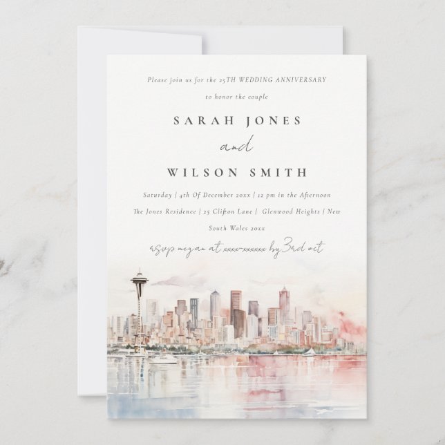 Invitation Seattle Washington Paysage Mariage Anniversaire (Devant)