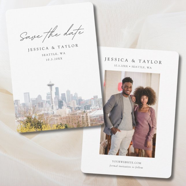 Invitation Seattle Wedding Enregistrer la date (Seattle Wedding Save the Date Vertical Engagement Photo)