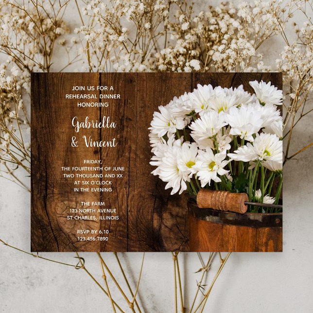 Invitation Seau de marguerites Dîner de répétition Mariage ca (Créateur téléchargé)