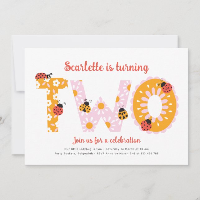 Invitation Second Birthday Invite, Colorful Flowers Birthday (Devant)