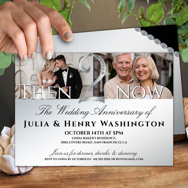 Invitation Second Wedding Anniversary Silver Then Now  (Créateur téléchargé)