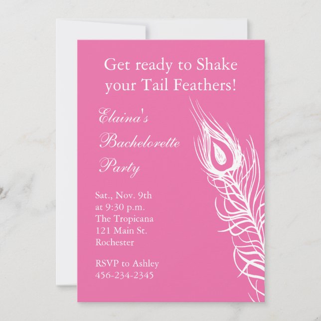 Invitation Secouer vos plumes de queue Bachelorette (fuchsia) (Devant)