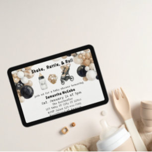 Invitation Secouez, Bruitez, Roulez & Baby Shower Arche de Ba