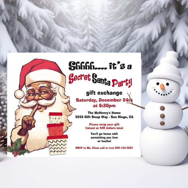 Invitation Secret Père Noël Afro-Américain échange cadeau (Créateur téléchargé)