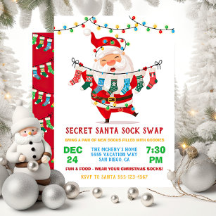 Invitation Secret Père Noël Sock Swap Exchange Party