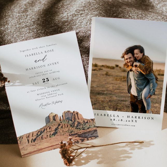 Invitation SEDONA Watercolor Boho Desert Photo Mariage (Créateur téléchargé)
