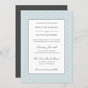 Invitation Seigaiha   Dusty Blue vague japonaise mariage de p