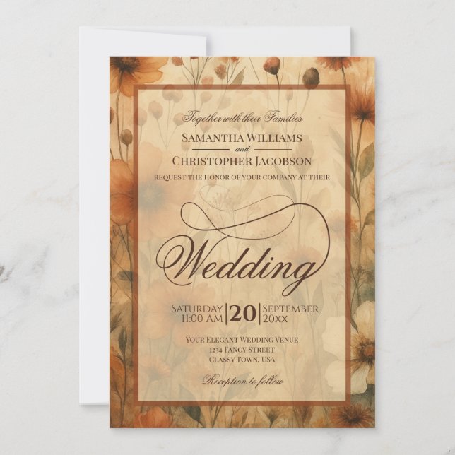 Invitation Seinna Boho Wildflowers Fancy Script Wedding (Devant)