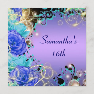 Invitation "Seize ans doux" rose bijou bleu élégant