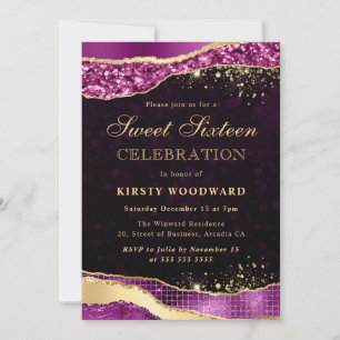 Invitation Seize ans sucrés larmes de paillettes de glamour v